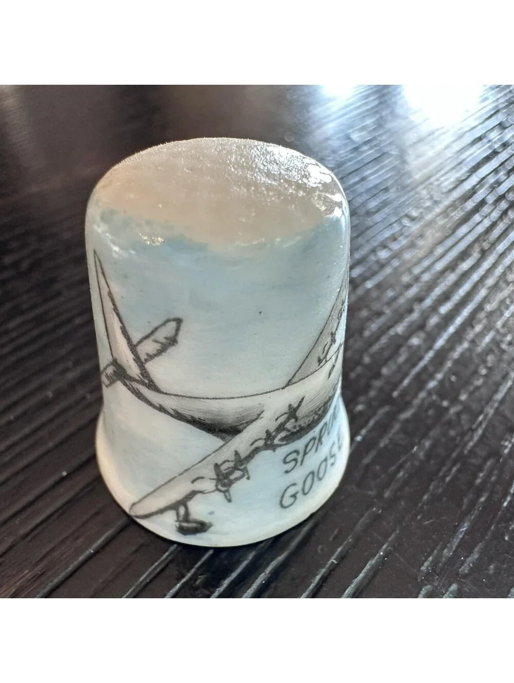 Vtg Spruce Goose Thimble Howard Hughes Aircraft Aviation Souvenir Signed Gail